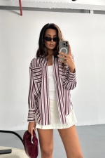 ÇİZGİLİ GÖMLEK - Bordo - Görsel 3