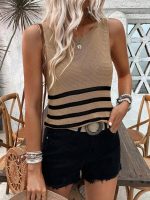 Kadın Sıfır Kol Yuvarlak Yaka şerit Detay Triko Bluz - Görsel 2