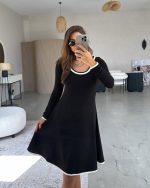 Kadın Uzun Kollu Yuvarlak Yaka Midi Viskon Iki Iplik Elbise - Görsel 3