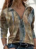 Kadın Uzun Kollu önden Fermuarlı Iki Iplik Bluz - Görsel 3