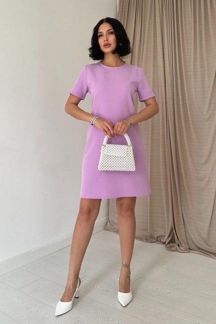 Lila Kısa Kol Atlas Mini Elbise