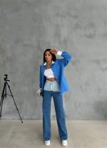 KOL VE MANŞET BEYAZ KAPALI PİLE DETAYLI GÖMLEK - Mavi - Görsel 2