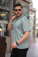 Erkek Yakalı Jakar Baskılı Kısa Kollu T-shirt - Görsel 2