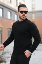 Erkek örgü Desen Bisiklet Yaka Kazak - Görsel 2