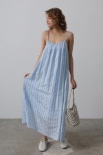 Askılı Çizgi Desen Elbise - Bebe Mavisi - Görsel 2