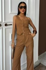 Tek Omuz Büstiyer Plazzo Pantolon Viscon Takım 10159 - Görsel 3