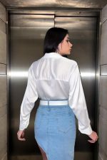 Beyaz Saten Gömlek - Görsel 3