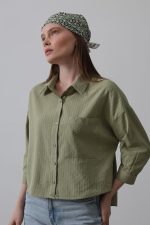 Cepli Kısa Kesim Gömlek - Haki - Görsel 2