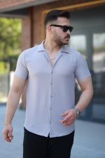 Erkek Ottoman Kumaş Apaj Yaka Kısa Kollu Gömlek