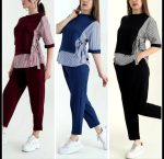 Kadın Kristal 2 Iplik Kumaş Yanları çizgili Takım - Görsel 3