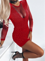 Kadın Uzun Kollu Yuvarlak Yaka Dekolteli Taşlı Dalgıç Elbise - Görsel 2