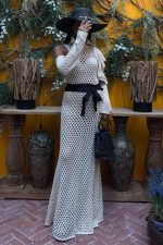 Saten Kuşaklı Ajurlu Triko Elbise 2847 - Görsel 2