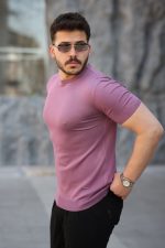 Erkek Viskon Kumaş Bisiklet Yaka Basic Tişört - Görsel 2