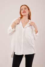 Salaş Kesim Cepli Beyaz Gömlek - Görsel 3