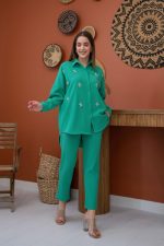 Yeşil Gömleği Taşlı Fitilli Takım - Görsel 2