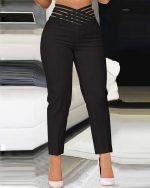 Kadın Yüksek Bel çapraz şerit Detaylı Ithal Krep Pantolon - Görsel 3