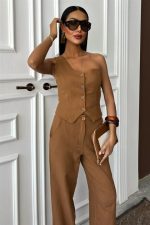 Tek Omuz Büstiyer Plazzo Pantolon Viscon Takım 10159 - Görsel 2