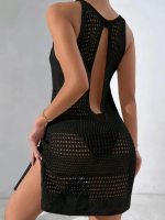 Kadın Kolsuz Derin Sırt Dekolteli Ajurlu Triko Pareo - Görsel 3