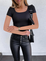 Kadın Kısa Kollu Kare Yaka Basic Kaşkorse Bluz - Görsel 3