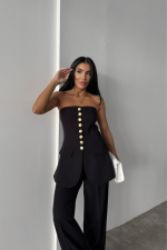 TASARIM GOLD DÜĞMELİ STRABLEZYELEK - Siyah - Görsel 2