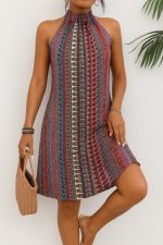 Kadın Kolsuz Boyundan Askılı Desenli Midi Süprem Elbise - Görsel 2