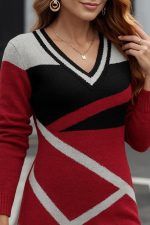 Kadın Uzun Kollu V Yakalı Kısa Triko Elbise - Görsel 2