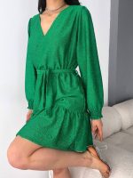 Kadın Fırsat ürünü Kruvaze Yaka Güpürlü Mini Elbise - Görsel 3