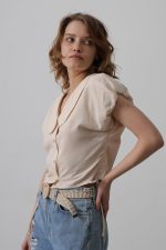 Bebe Yaka Yanları Bağlamalı Bluz - Taş - Görsel 2