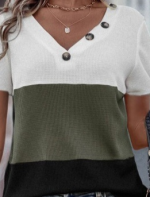 Kadın Kısa Kollu V Yakalı Düğmeli Waffle Bluz - Görsel 2