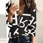 Kadın Uzun Kollu önden Fermuarlı Harf Baskılı şardonlu Dalgıç Bluz - Görsel 3