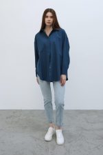 Uzun Kol Gömlek - İndigo - Görsel 3