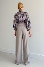 Beli Lastikli Saten Gömlek - Lila - Görsel 3