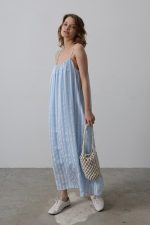Askılı Çizgi Desen Elbise - Bebe Mavisi - Görsel 3