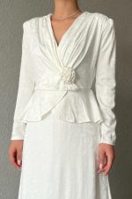 Ekru Pile Detaylı Kruvaze Elbise - Görsel 3