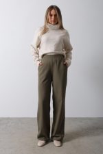 Beli Yarım Lastikli Palazzo Pantolon - Haki - Görsel 2