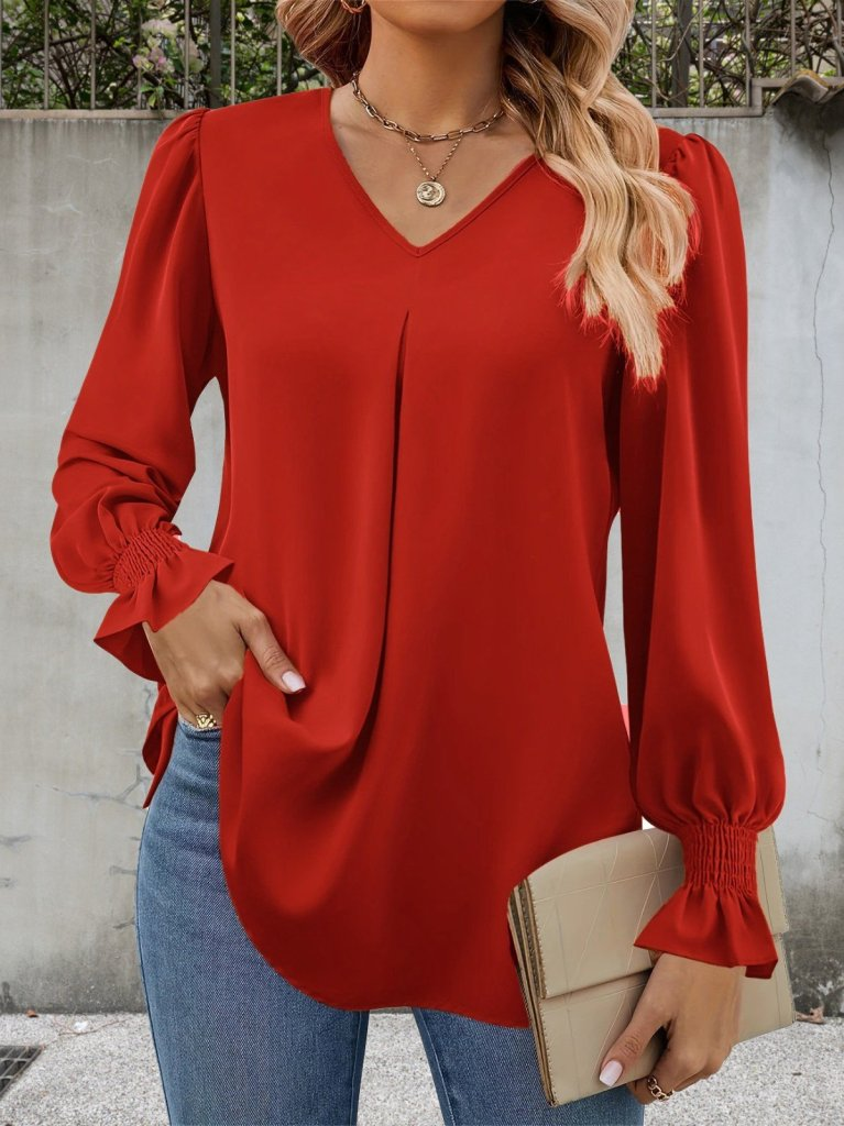 cd5e27d2f775739b8820 Kadın Uzun Kollu V Yakalı Salaş Ithal Krep Bluz - Görsel 1
