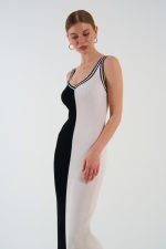 İki Renki Kolsuz Elbise - Siyah-Krem - Görsel 3