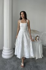 Beyaz Arkası Korse Detaylı Uzun Elbise - Görsel 3