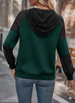 Kadın Uzun Kollu Dantelli Kapşonlu Viskon Iki Iplik Bluz - Görsel 3