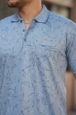 Erkek Yakalı Jakar Baskılı Kısa Kollu T-shirt - Görsel 3