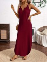 Kadın Askılı Yuvarlak Yaka Asimetrik Detaylı Viskon Elbise - Görsel 2