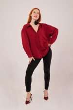 Basic Oversize Bordo Gömlek - Görsel 2