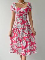 Kare Yaka Çiçekli Elbise - Görsel 2