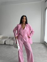 ÇİZGİLİ KETEN YELEK-PANTOLON TAKIM - Pembe - Görsel 3