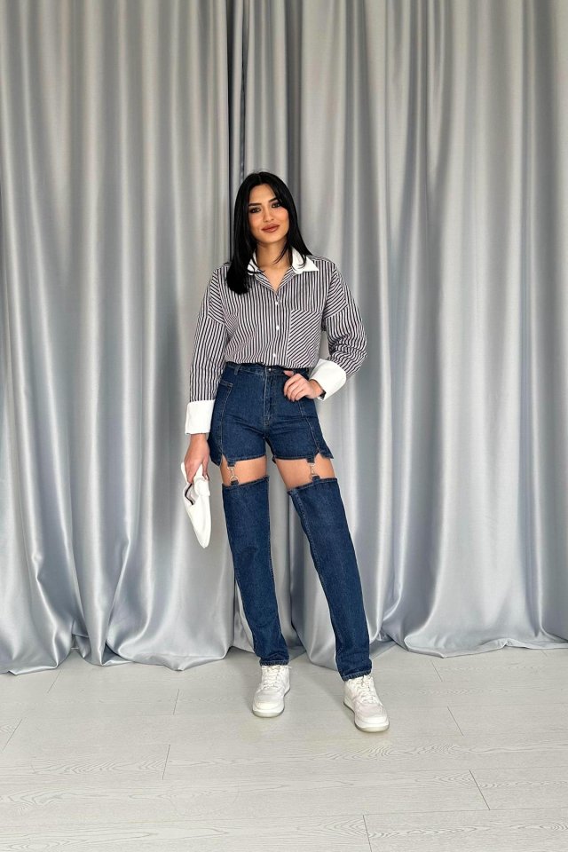 cfca429a3ee4165ca1ef Mavi Askılı İki Parça Jeans Pantolon - Görsel 1