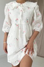 Pembe Bebe Yakalı Brode Elbise - Görsel 3