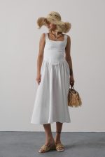 Askılı Uzun Elbise - Beyaz - Görsel 2