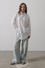 Yan Büzmeli Tunik Gömlek - Beyaz