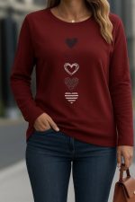 Kadın Uzun Kollu Bisiklet Yaka Desenli Viskon Bluz - Görsel 3