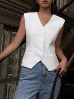 Kadın Sıfır Kollu önden Düğmeli Atlas Yelek